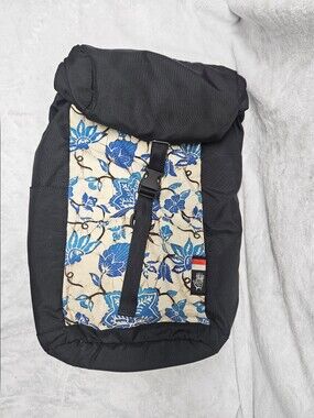 Ethnotek Black Backpack with Blue Floral Panel - Casual Bag